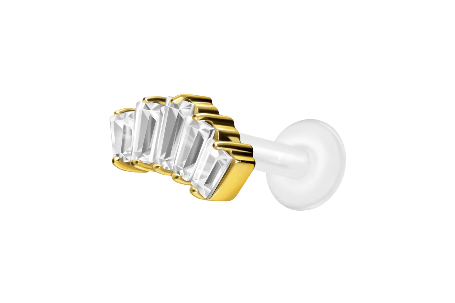 PTFE Labret Piercing mit Innengewinde + Titan-Aufsatz 5 EINGEFASSTE KRISTALLRECHTECKE